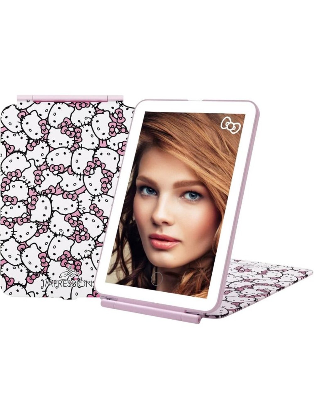 Touch Pad Mini Tri-Tone Makeup Mirror with LED Light, Travel Vanity & Flip Cover